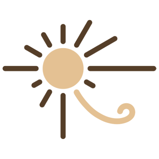 The logo of Mo's Experiences website, it combines the Eye of Horus with the Sun in a clean, modern symbol inspired by ancient Egyptian heritage. The Eye of Horus represents protection, wisdom, and guidance, while the Sun symbolizes life, energy, and new beginnings.